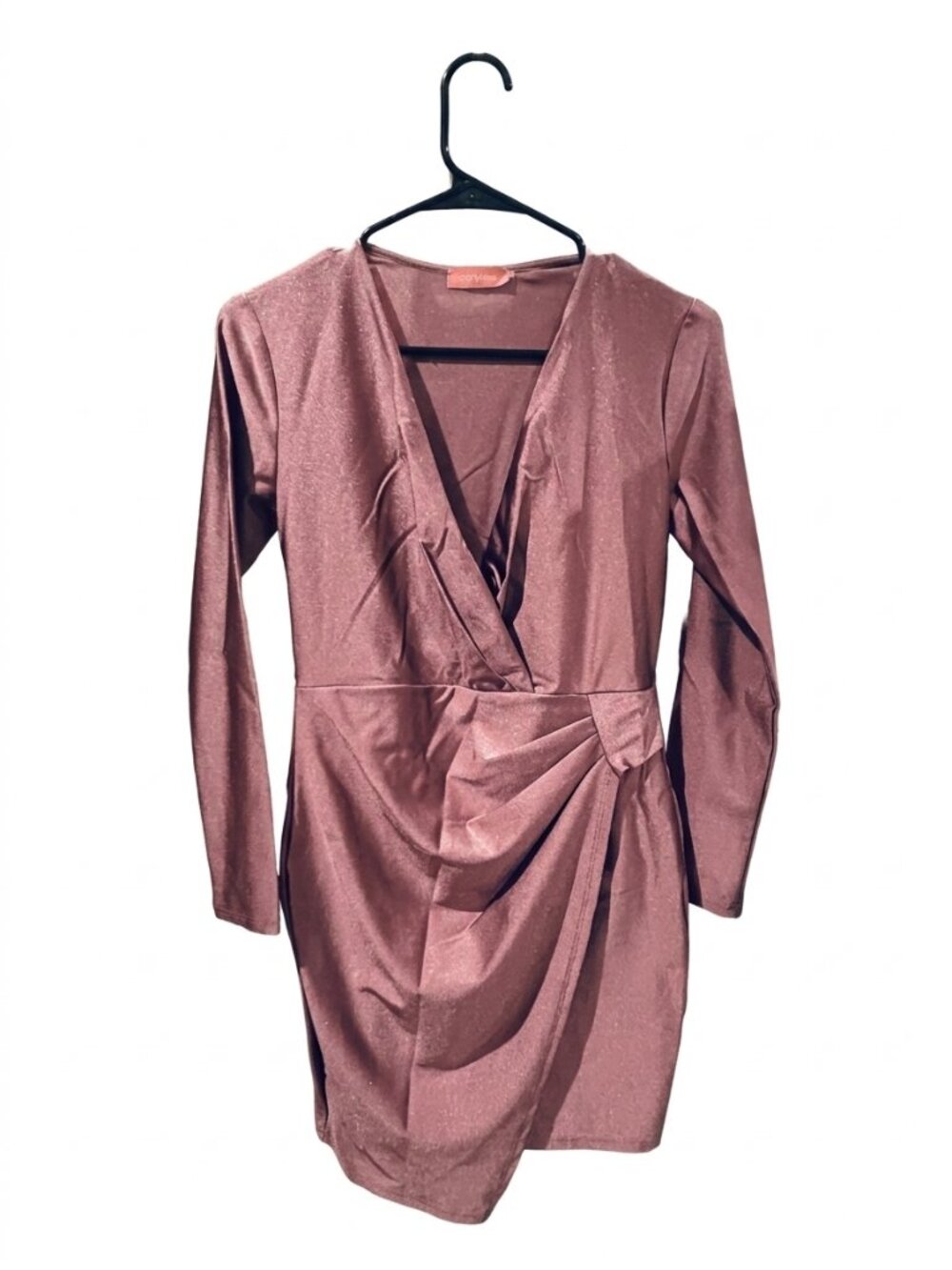 Misty Rose Shimmer Long Sleeve Wrap Mini Dress Size L - NWOT